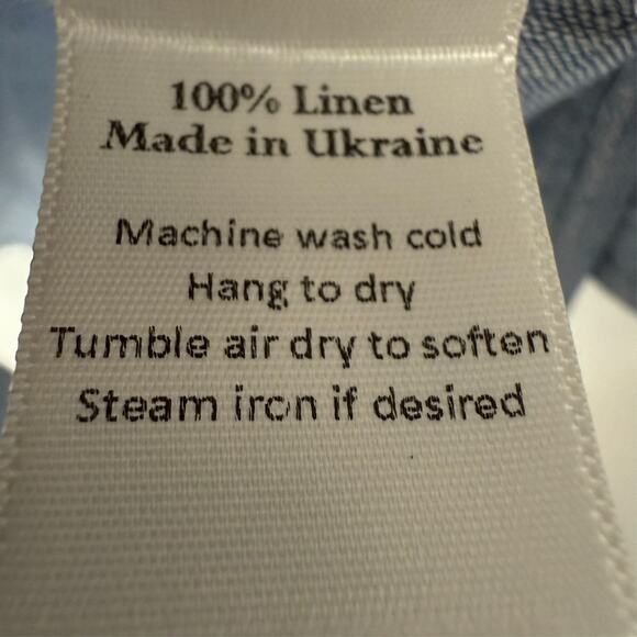 NWT Crown Linen Designs Shirt Dress Women 2 Blue Long Sleeve Coastal Oversized - Picture 8 of 10